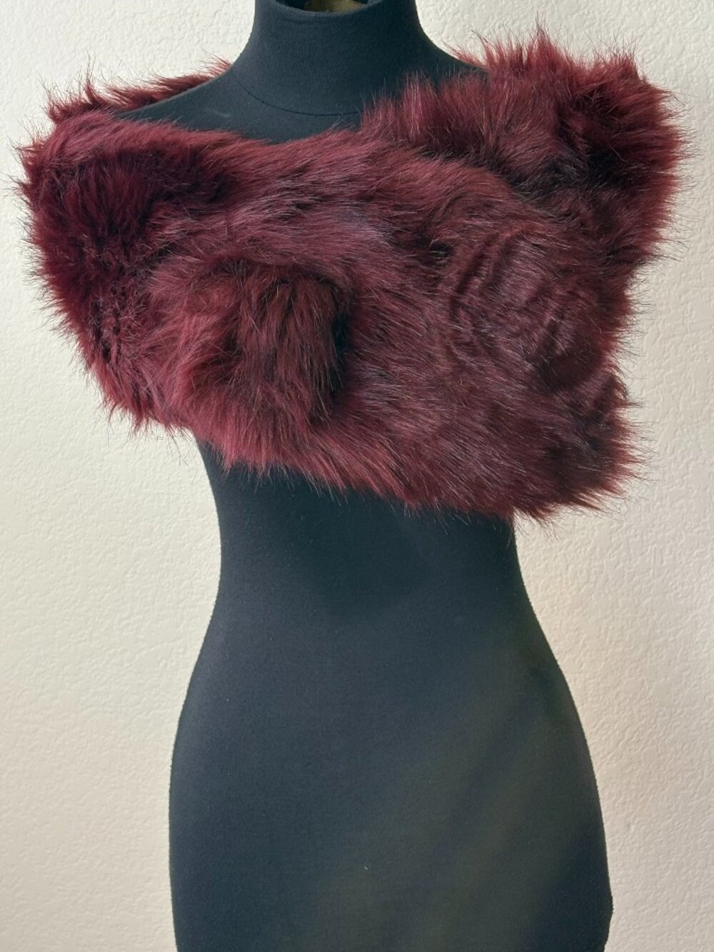 Burgundy Wine Faux Fur Pull Through Stole Wrap Scarf